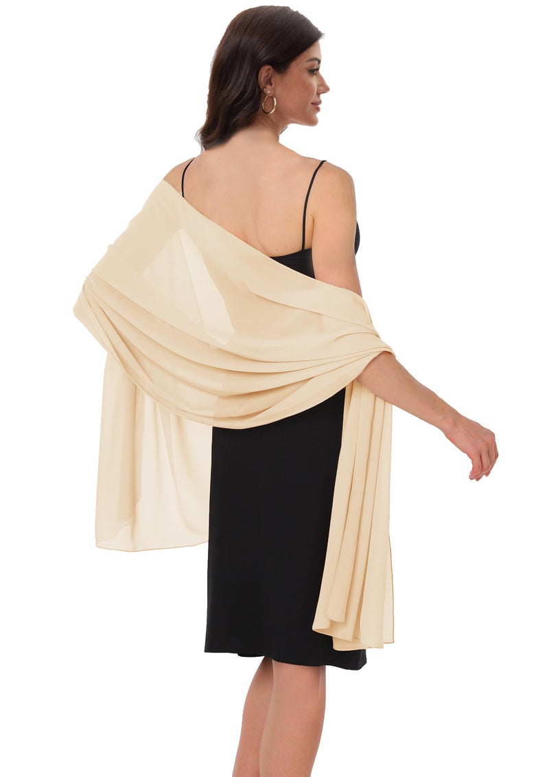 Baoqiya Women's Shawls and Wraps for Evening Dress Chiffon Shawl Soft Elegant Silky Pashmina Wedding Bridal Scarf(Champagne, 79"Ã—19") - Image 1